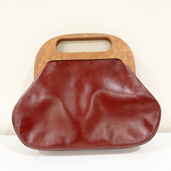 Etienne Aigner Vintage Leather Wooden Elegant Red Clutch Handbag - Picture 3 of 11